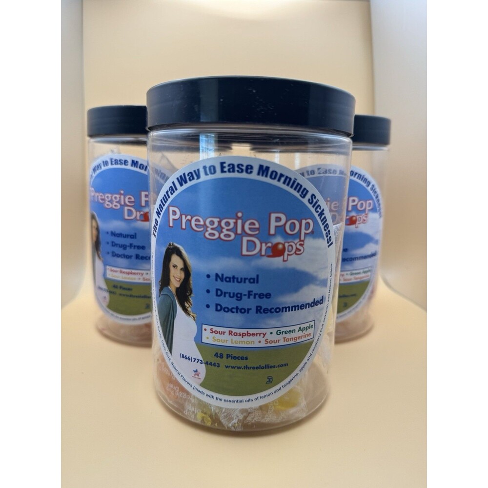 Preggie Pop Drops For Morning Sickness  Assorted Sour Flavors 3 containers of 48